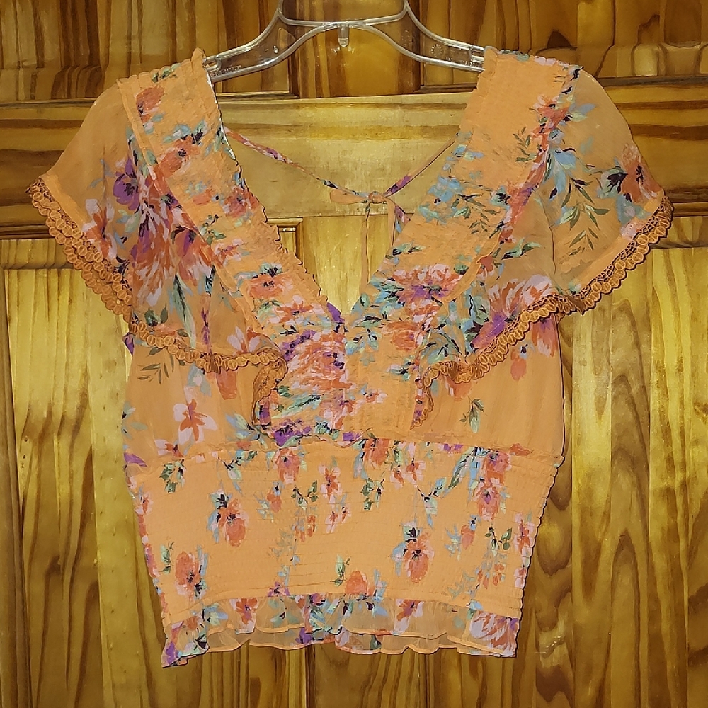 Jessica Simpson Orange Floral Blouse